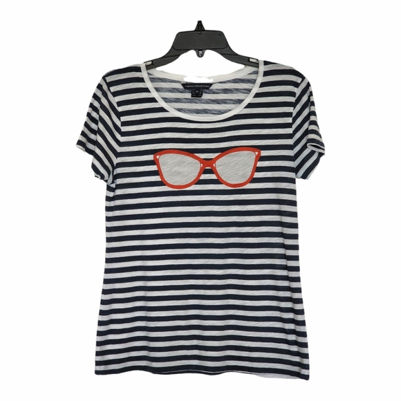 French Connection Tops - French  Connection Blue & White with Red Shades Short-Sleeved T-Shirt Size M